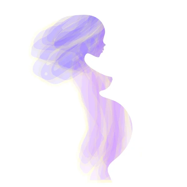 Belle silhouette de femme enceinte nue, abstraite turquoise bleu subtiles couleurs, élégant croquis linéaire symbole de maternité, future mère, future mère, soins prénatals — Image vectorielle