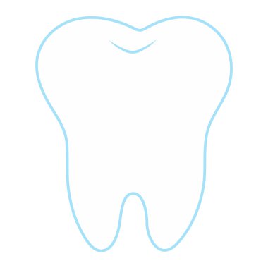 mavi bir arka plan, diş, vektör illüstrasyon simgesi, logo ilk diş üzerinde basit karikatür diş beyaz siluet. Tıbbi diş ofisi sembolleri. Ağız boşluğu bakımı, diş sağlığı, bakım, hastane