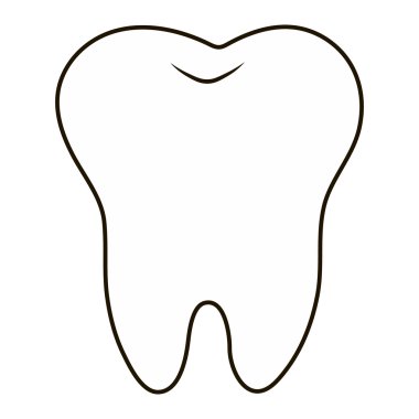 mavi bir arka plan, diş, vektör illüstrasyon simgesi, logo ilk diş üzerinde basit karikatür diş beyaz siluet. Tıbbi diş ofisi sembolleri. Ağız boşluğu bakımı, diş sağlığı, bakım, hastane
