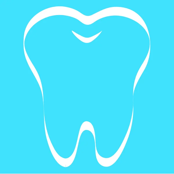 Simple diente de dibujos animados silueta blanca sobre un fondo azul, dientes, icono de ilustración vectorial, logo primer diente. Símbolos médicos del consultorio dental. Atención a la cavidad oral, salud dental, atención, hospital — Archivo Imágenes Vectoriales