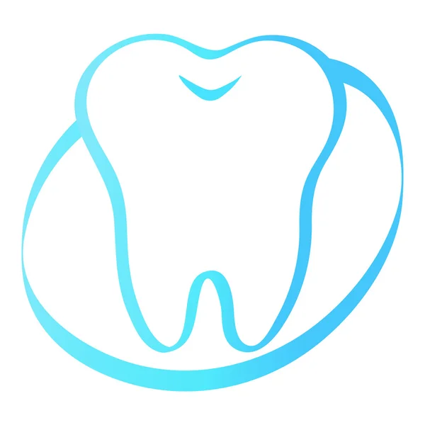 Simples desenho animado dente silhueta branca em um fundo azul, dentes, ícone de ilustração vetorial, logo primeiro dente. Símbolos de consultório médico. Cuidados com a cavidade oral, saúde dentária, cuidados, hospital —  Vetores de Stock