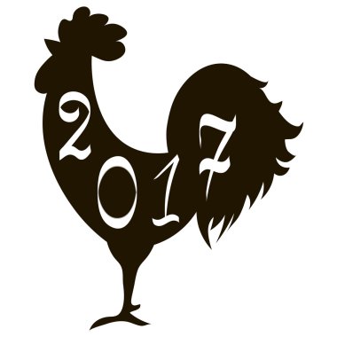 Icon fire rooster, symbol of Chinese new year 2017. Flat design vector illustration icons and logos. black silhouette on white. The concept of a new year on the Chinese calendar