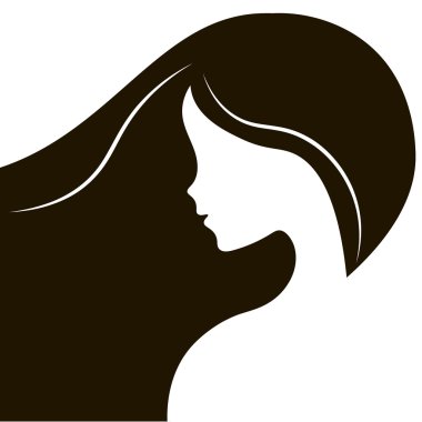 Zarif siluet tebrik kartı tasarım çizim bir genç kız ile. Moda profil Güzellik Salonu. soyut kız saç. Güzellik salonları, spa, Masaj, kozmetik dükkanı için düz tasarım konsepti.