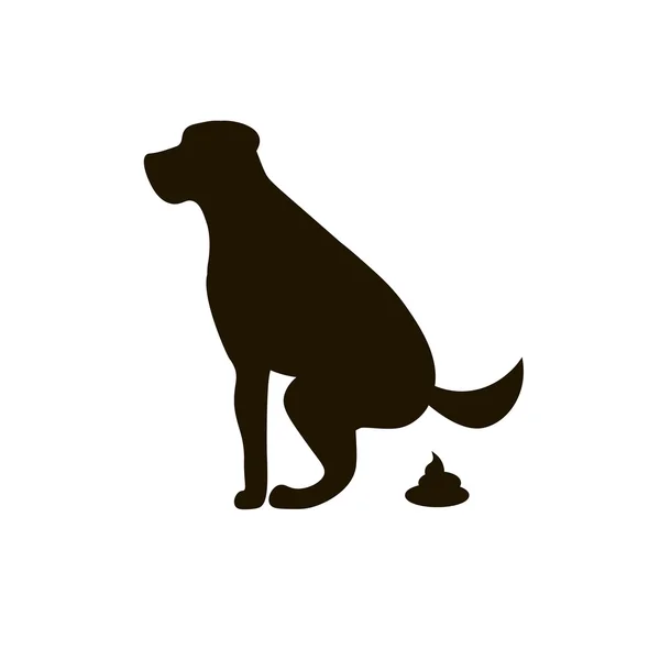 Hund pooping Zeichen weiße Silhouette. ökologische Sauberkeit der Umwelt, Pflege von Haustieren. — Stockvektor