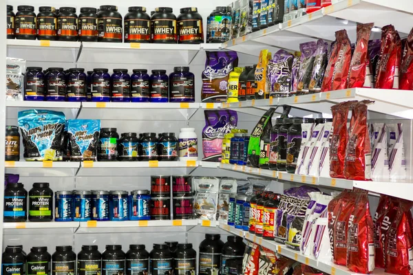 Store - sports nutrition supplements area — Stock Photo, Image