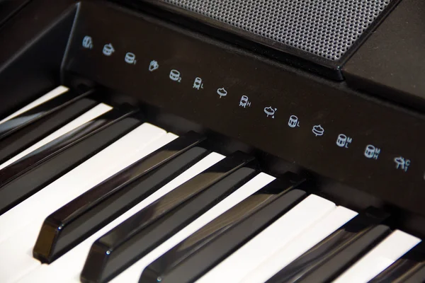 Piano Keys, part of digital midi keyboard, close up.  roll. Synth  for learning to play the . Musical . the concept  classical music black and white — Stock Photo, Image