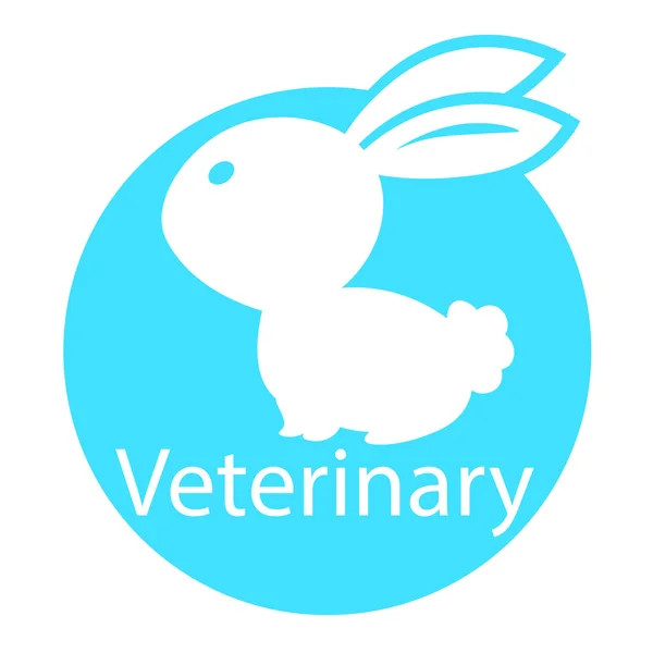 Rabbit mark the veterinary clinic, pet health, web icon white silhouette on a blue background. vector illustration, medical sign — Stock Vector