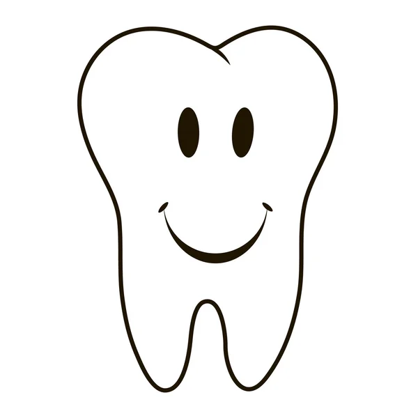 Simple diente de dibujos animados sonriente silueta blanca sobre un fondo azul, dientes, icono de ilustración vectorial, logo primer diente. Símbolos médicos del consultorio dental. Cuidado de la cavidad oral, salud dental, atención, hospital — Vector de stock