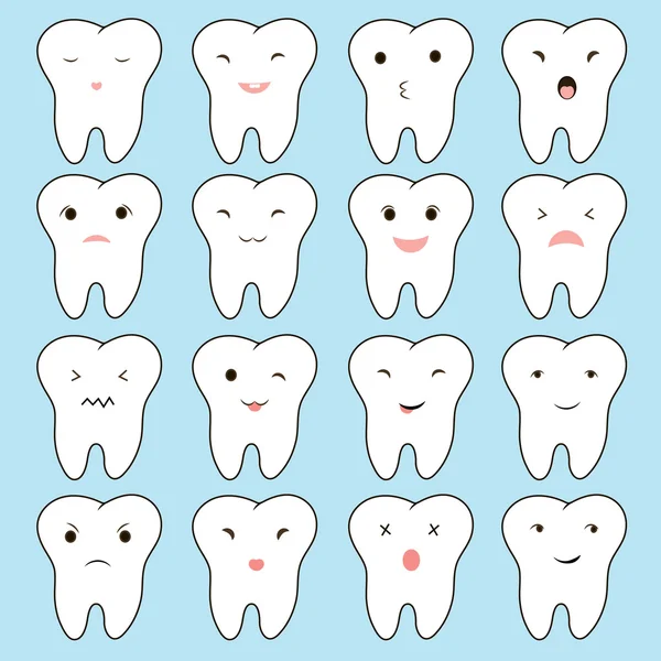 Divertida ilustración vectorial. lindo conjunto de dientes de dibujos animados ideal para el diseño de su sitio web. Concepto de dientes problemáticos. emociones dientes para educar a los niños sobre el cuidado y tratamiento de los dientes — Vector de stock