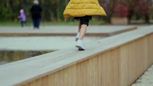 Portrait d'une petite fille souriante courant dans le parc. Joyeux enfant dans le parc. Vidéo au ralenti. images de stock — Video