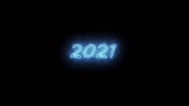 2021 Feliz Ano Novo Brilhante Multicolorido Animação Numerais do Ano Novo Brilhante. Forma de luz de néon colorido Números gerados. números brilham fumaça azul e se transformam em fogo — Vídeo de Stock