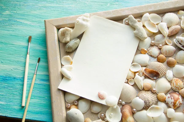 mockup on the background of sea shells theme, holiday, letter, postcard