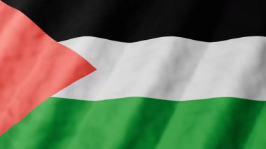 Filistin ulusal bayrağının 3D animasyonu. Ulusal kimliği simgeleyen kırmızı, yeşil, beyaz ve siyah renklere sahip kusursuz döngü arkaplanı