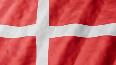 Danimarka ulusal bayrağının kırmızı zemin üzerinde İskandinav beyaz haçı sallanan 3D animasyonu. 4K içinde kusursuz döngü hareketi grafikleri, Danimarka ulusal kimliği ve kutlamasının sembolü.