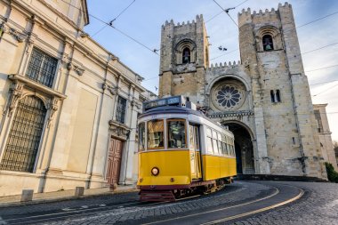 Yellow tram, Lisbon, Portugal clipart