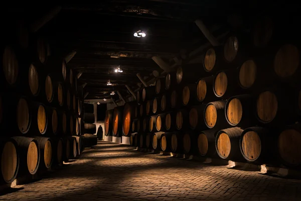 Бочки Porto винограду в муніципалітет підвал — стокове фото