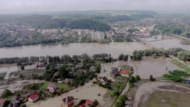 Klimaatverandering Gevolgen Van Opwarming Van Aarde Overstroomd Dorp Boerderijen Akkers — Stockvideo