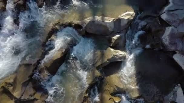Wild Mountain River Közelkép Bőségesen Tiszta Patak Részlet Statikus Felvétel — Stock videók