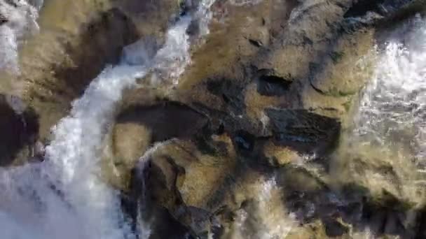 Mountain Creek and Stone Rapidsw. Rapid Flow of Water. Waterfall in the Autumm. The river Probiy in Ukrainian Carpathians in Yaremche city — Stock Footage Mountain Creek Stone Rapidsw Rapid Flow Water Waterfall Autumm River Royalty Free Stock Video