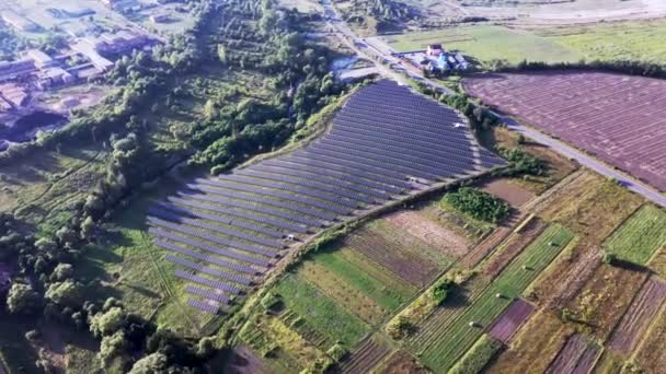 Solar Panels Nature Long Rows Blue Photovoltaic Panels Field Sustainable — Stock Video