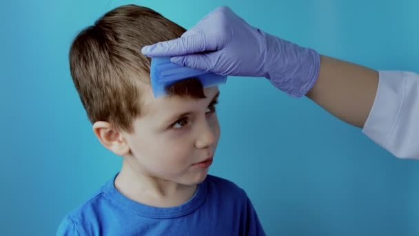 Pediatra Nei Guanti Controllerà Presenza Pidocchi Lendini Bambino Piccolo Pediculosi — Video Stock