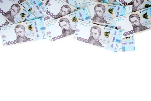 1000 Ukrainian Hryvnias Bills Lies Isolated White Background Copy Space — Stock Photo, Image