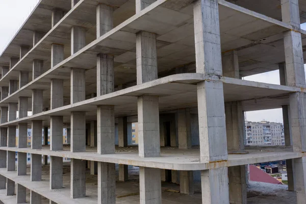 Luchtfoto Van Betonnen Frame Van Hoog Flatgebouw Aanbouw Een Stad — Stockfoto