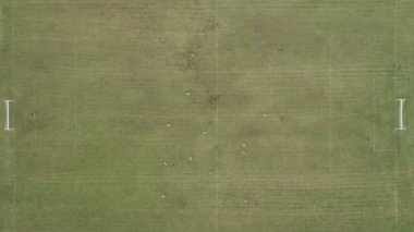 Futbol Sahasının Hava Üstü Görünümü ve Futbol Oynayan İki Profesyonel Takım.
