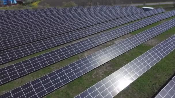 Solar Panel Produces Green Environmentaly Friendly Energy Aerial View Drone — Stock Video