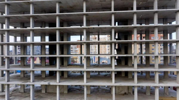 Luchtfoto Van Betonnen Frame Van Hoog Flatgebouw Aanbouw Een Stad — Stockfoto