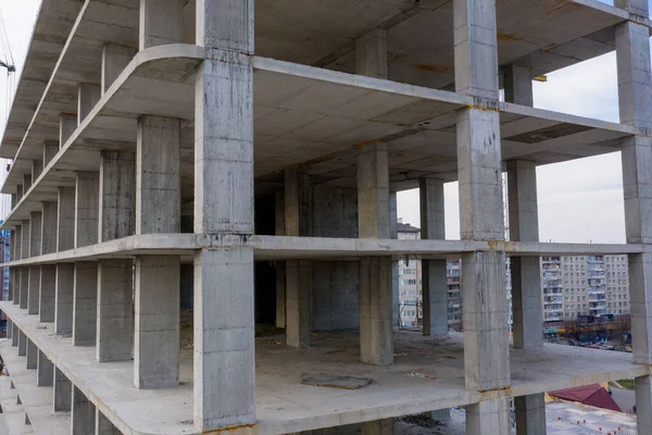 Luchtfoto Van Betonnen Frame Van Hoog Flatgebouw Aanbouw Een Stad — Stockfoto