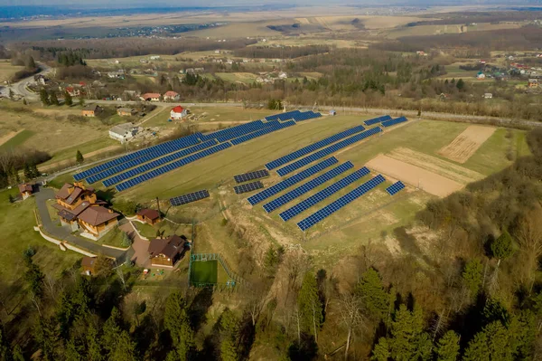 Luftaufnahme Von Blauen Solar Photovoltaik Paneele System Zur Produktion Erneuerbarer — Stockfoto