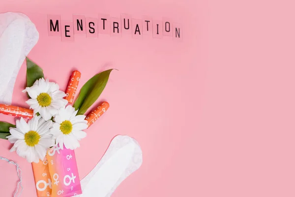 Womans Comfort Hygienic Protection Menstruation Sanitary Pads Pink Background Ruang — Stok Foto