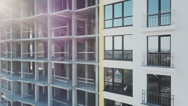 Construction site with monolith frames of new multi story buildings — Stock Video