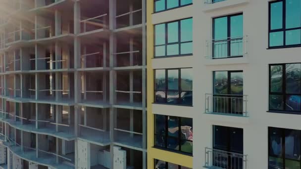 Byggarbetsplats Med Monolitiska Ramar Nya Flervåningshus Snabbväxande Stad Kvalitet Projektering — Stockvideo