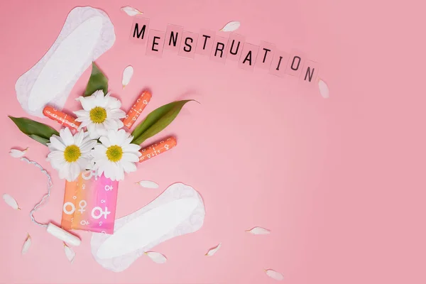 Womans Comfort Hygienic Protection Menstruation Sanitary Pads Pink Background Ruang — Stok Foto
