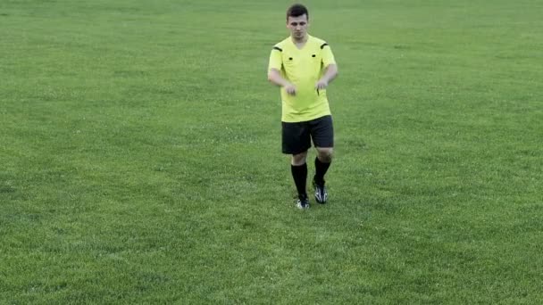 Futballbíró Var Nézi Sport Fogalma Szabályszegés Offside — Stock videók