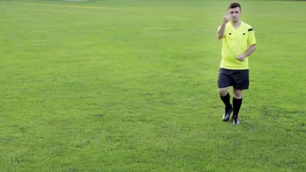 Árbitro Fútbol Muestra Tarjeta Amarilla Roja Concepto Deporte Violación Reglas — Vídeos de Stock