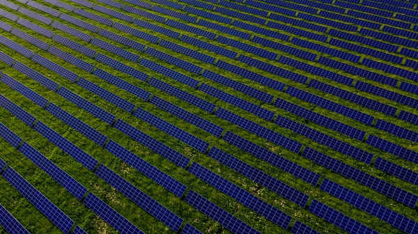 Ecología Paneles Centrales Solares Los Campos Energía Verde Atardecer Paisaje —  Fotos de Stock