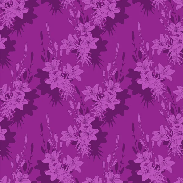 Цветочная текстура с лилиями на фиолетовом фоне — стоковый вектор