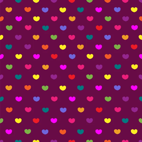 Corazón de color púrpura impresión textil patrón sin costuras — Vector de stock