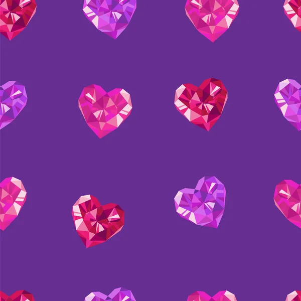 Crystal hearts purple pattern — Stock Vector