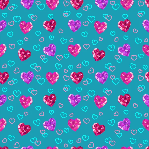 Corazones de cristal patrón de San Valentín — Vector de stock