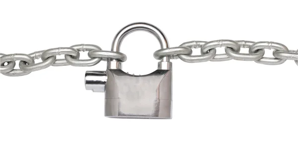 Zamknięta kłódka z metalowego łańcuszka — Zdjęcie stockowe