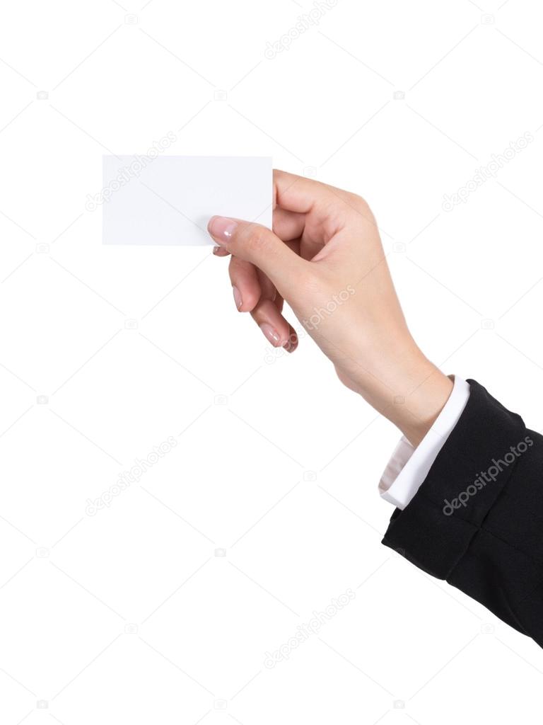 hand holding an empty business card.