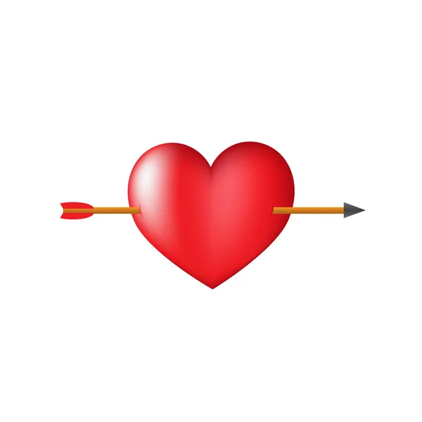 Corazón rojo perforado por la flecha — Vector de stock
