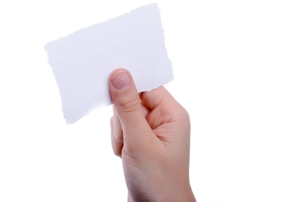 Papel de carta rasgado em branco na mão — Fotografia de Stock
