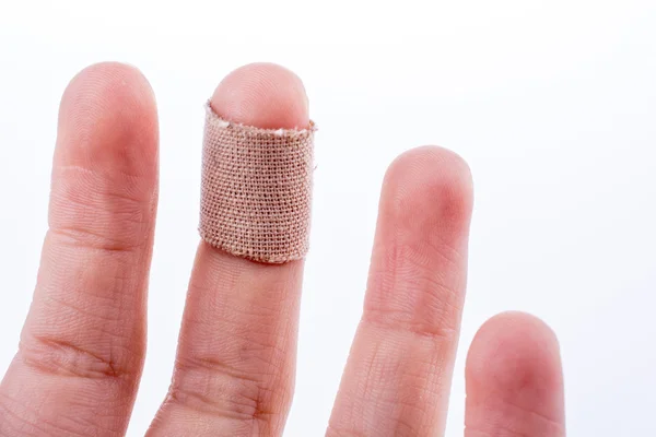 Hurt finger with a plaster on it — Stock Photo, Image