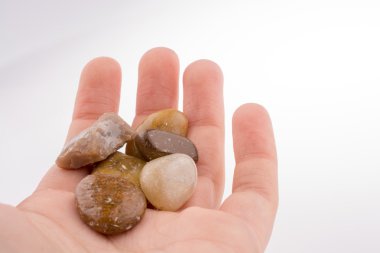 Birkaç çakıl tutan el