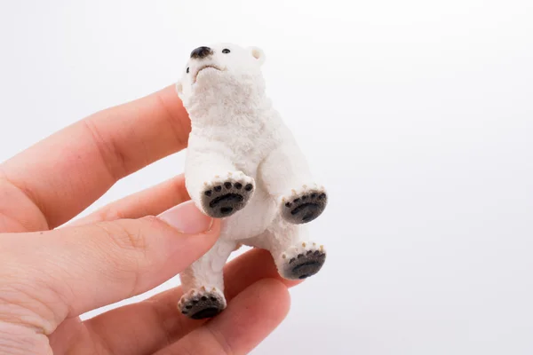 Mano sosteniendo oso polar — Foto de Stock